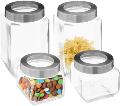 5Five voedsel voorraadpotten MIRO met draaideksel - 4x - glas - 0.8L en 1.6L - weckpotten