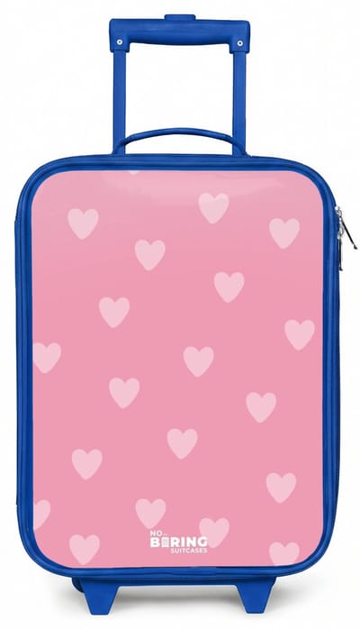 NoBoringSuitcases.com® - Kinderkoffer blauw - Kindertrolley jongen - Hartjesritme - Koffer kind lichtgewicht - Reiskoffer trolley voor kinderen - Koffertje met lichtgevende wieltjes - Rolkoffer