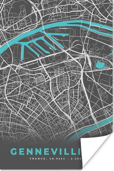 Poster Gennevilliers - Frankrijk - Plattegrond - Kaart - Stadskaart - 120x180 cm XXL