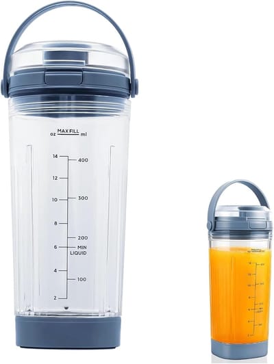 Mixbeker voor draagbare smoothiemixer, 530 ml reservebeker met drinkdeksel en lekbescherming, inclusief mesafdekking en bodemdop, ideaal voor smoothies, shakes en sapjes