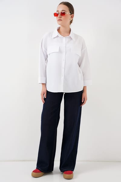 Losse Fit Poplin Overhemd met Zak