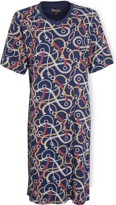 Medaillon Dames Nachthemd - Katoen - Geprint Dessin - Blauw - Maat S