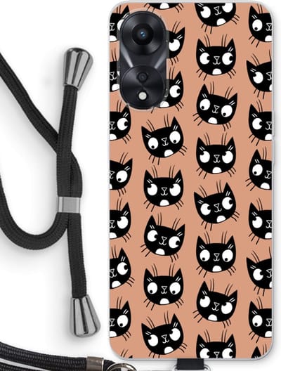 Case Company® - Hoesje met koord geschikt voor Oppo A78 5G hoesje met Koord - Kat - Telefoonhoesje met Zwart Koord - Bescherming aan alle Kanten en Over de Schermrand