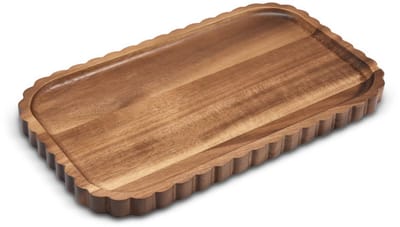 Acaciahouten Serveerschaal - Serveerplank – 34 x 20 cm – Decoratieve Houten Tray – Rechthoekig met Sierlijke Rand – Bruin
