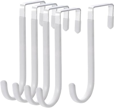 Allecta - Hangende deurhaken set van 5 in wit roestvrij staal voor slaapkamer - mantel, handdoek, tas, hoed.