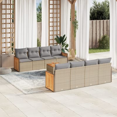 vidaXL - 9-delige - Loungeset - met - kussens - poly - rattan - beige
