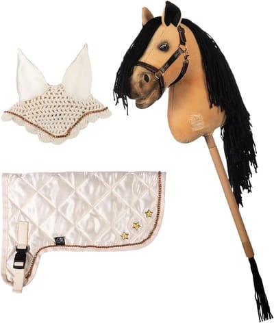 Stokpaard Set - Hobby Paard - Kinderen Spelen - Premium Deken Vliegenkap - Beige