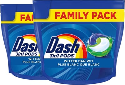 Dash Witter Dan Wit 3-in-1 Pods - 120 stuks (2 x 60 wascapsules) - Verwijdert vlekken en geurtjes in 1 wasbeurt - Lost supersnel op, ook in koud water - Langdurige frisheid
