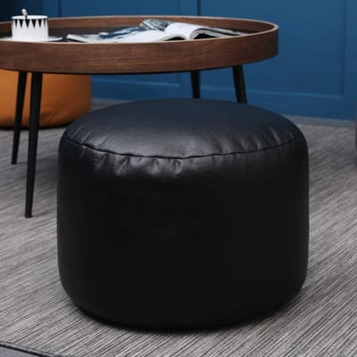 Voetenbank Ronde Poef - Ottomaanse poef - Ontspanning thuis - Twee materiaal design - 45x45x28cm - Zwart
