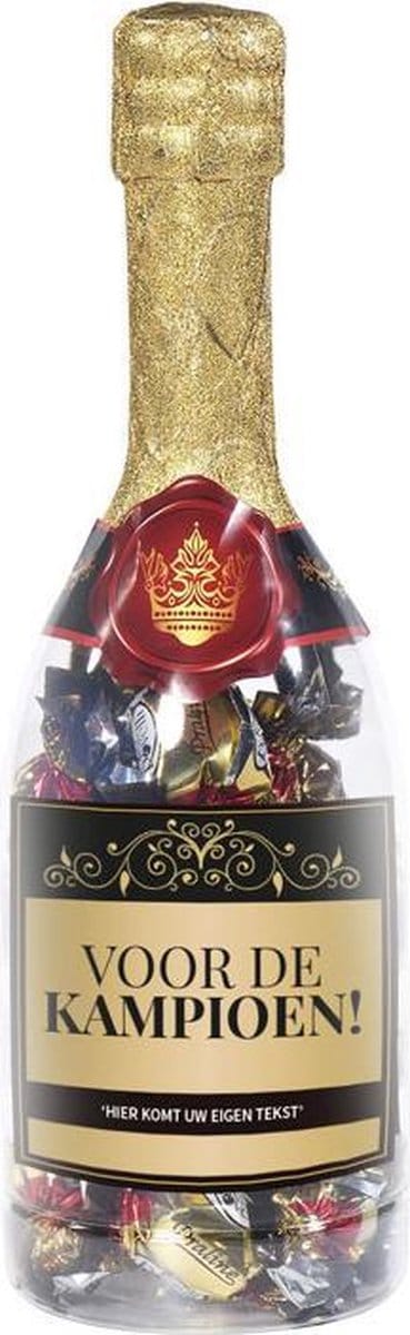 Drop - Champagnefles - Voor de kampioen - Gevuld met Drop - In cadeauverpakking met gekleurd lint