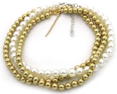 Ketting - Oversized Parels - Laagjes Ketting - Verstelbaar - Zilverkleurig - Goudkleurig
