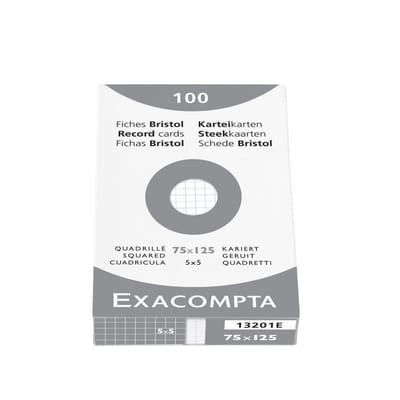 Exacompta etui 100 steekkaarten bristol geruit 5x5 niet geperforeerd 75x125mm - Wit - 13201E