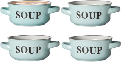 Cosy & Trendy Soepkommen Classic - pastel blauw - 6x stuks - 14 x 7 cm - keramiek - soepkommetjes - 470 ml