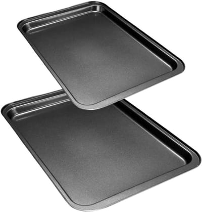 Set van 2 Bakplaten met Antiaanbaklaag, Rectangulaire Ovenplaten, Roestvrijstalen Bakvormen voor Taarten en Gebak, Vaatwasserbestendig, Ideaal voor Bakken en Koken