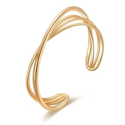Marama - Armband Lot Goud - lijnen design - licht buigbare bangle - stainless steel - nikkelvrij - gouden plating - damesarmband -chique - subtiel