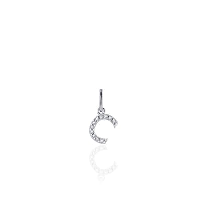 Gisser Jewels - Hanger excl. Collier - Letter C met Zirkonia - 8mm - Gerhodineerd Zilver 925