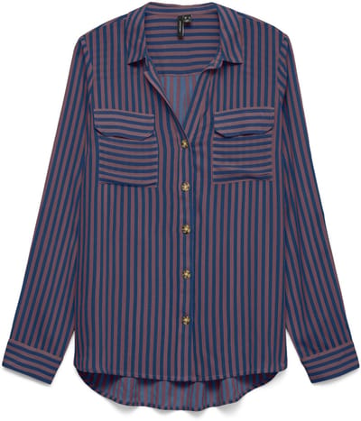 Vero Moda Blouse Vmbumpy L/s Shirt New Wvn Noos 10275283 Navy Peony/new Stripe Rose Brown Dames Maat - S