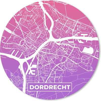 Muismat rond 20x20 cm - Mousepad Stadskaart - Dordrecht - Nederland - Paars - Ronde muismatten