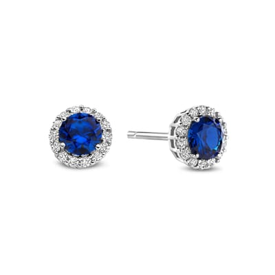 New Bling - 9NB-1377 - zilveren oorbelknopjes - wit en saffierblauw - zirkonia - 925 sterling silver - rhodium plated - 7mm