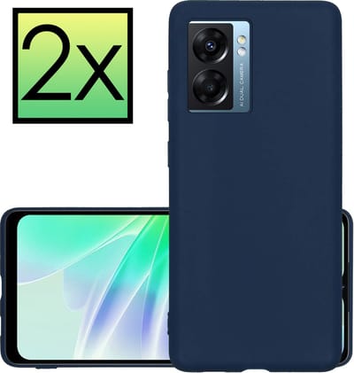 Hoesje - 2 Stuks - Geschikt voor OPPO A77 - Sterk & Shockproof - Case Siliconen - Back Cover - Telefoon Hoes - Donkerblauw