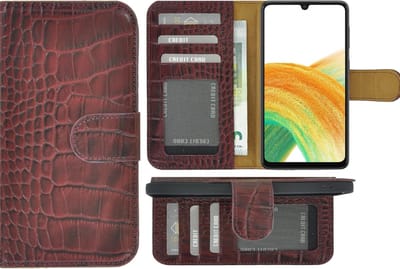 MoDo hoesje Geschikt voor Samsung Galaxy A33 5G - Leer Book Case - Croco Bordeauxrood