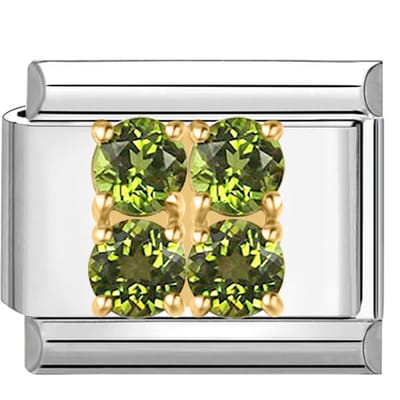 Quiges - Schakel - Bedel - 9mm - charms - Kleurrijk - Groene zirkonia - Geschikt voor - armband - Schakelarmband - italy bedels armband