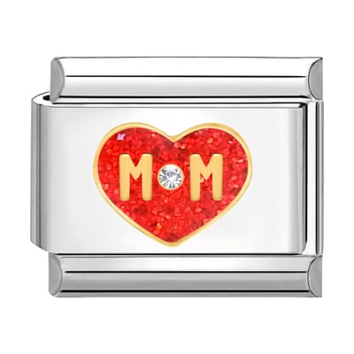 Quiges - Schakel - Bedel - 9mm - charms - Zirkonia rood MOM - Geschikt voor - armband - Schakelarmband - italy bedels armband