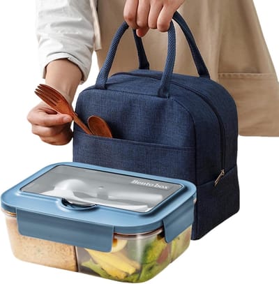 Fruitbakje School - Lunchbox met 3 Compartimenten - RVS - Lekvrij Ontwerp - Inclusief Bestek - Voor Kinderen en Volwassenen