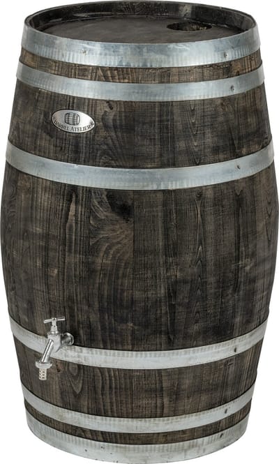 Regenton nieuw "Black" 100 l. incl. kraan en vulgat in de deksel / Houten Regenton / Zwart