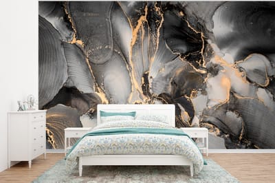 Behang - Fotobehang Grijs - Luxe - Goud - Marmer - Breedte 295 cm x hoogte 220 cm