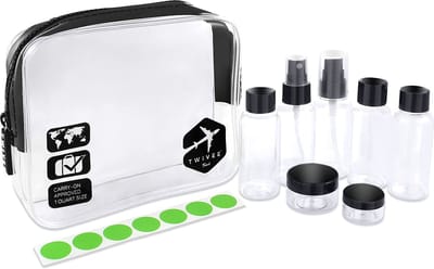 Transparante toilettas met reisflessenset - 1 liter - toilettas voor het vervoeren van vloeistoffen in handbagage, Zwart - transparant