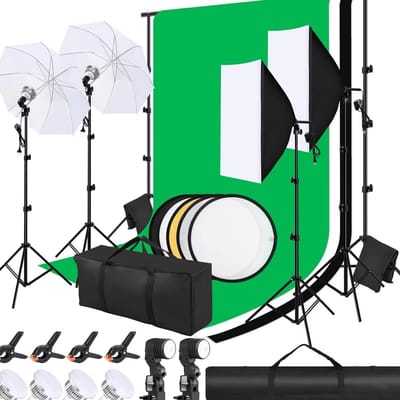 Fotostudio set Fioren - Softbox - Studiolamp - Fotobox - Studiolamp - Greenscreen met achtergrond systeem - Statief - 300x200cm
