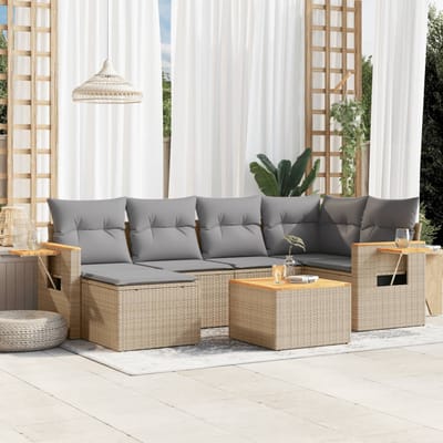 vidaXL - 7-delige - Loungeset - met - kussens - poly - rattan - beige