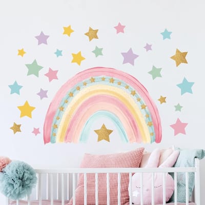Grote Regenboog Muurstickers voor Kinderen met Kleurige Sterren - Vinyl Wanddecoratie voor Baby- en Kinderkamers, Speelruimtes en Klaslokalen