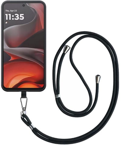 Geschikt voor Motorola Moto G15 Telefoonhoesje met Afneembaar Zwart Koord - Flexible Back Cover Case Siliconen TPU with Black Lanyard - Zwart - Smartphonica geschikt voor Motorola Moto G15