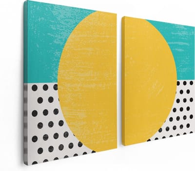 Artaza Canvas Schilderij Tweeluik Abstracte Kunst - Zon met Zwarte Stippen - 120x80 - Foto Op Canvas - Canvas Print
