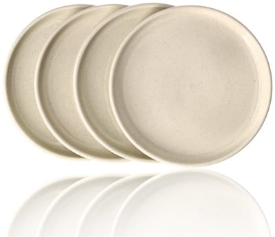 Ontbijtborden Set van 4 – Ø20 cm – Keramische Gebaksbordjes – Ronde Dessertborden – Crème – Gladde Afwerking