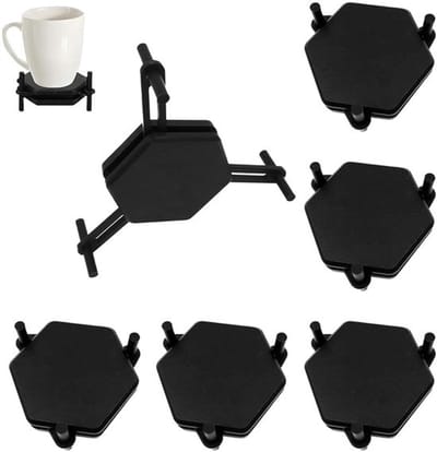 Koffiekop-Organizer 6 Stuks - Ruimtebesparend - Stapelbaar - Zeshoekige Onderzetter - Kunststof - Afmetingen 11,5 x 11,5 x 3,5 cm - Bekerhouder