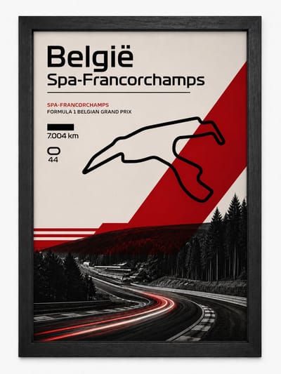 Spa-Francorchamps Circuit Poster | Belgische Grand Prix | Formule 1 | Inclusief Zwarte A4 Lijst