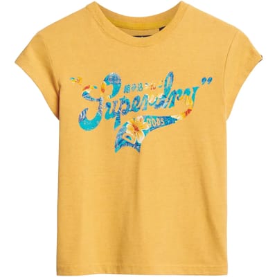 Superdry - T-shirt met kapmouwen, bloemenprint en tekst - Dames - T-shirts