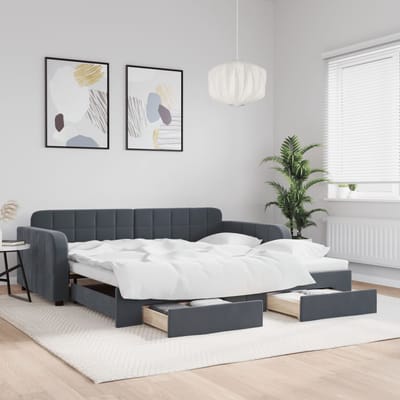 vidaXL - Slaapbank - onderschuifbed - lades - 100x200 - cm - fluweel - donkergrijs