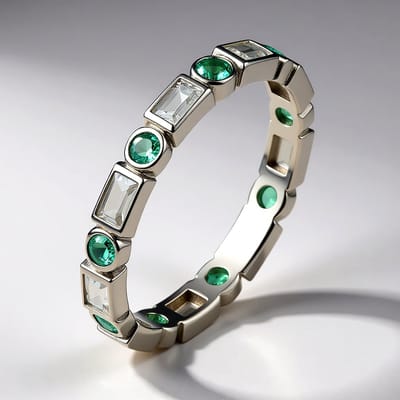 Cavill - Zilveren Damesring - 925 Sterling Zilver - 9x Baguette Zirkonen 0 81 ct & 9x AAA Zambia Smaragden 0 275 ct - Bezelzetting - Elegante Ring