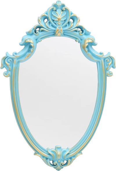 Vintage Wandspiegel in Bordvorm - Antieke Decoratieve Spiegel 41,9 x 27,9 cm in Blauw
