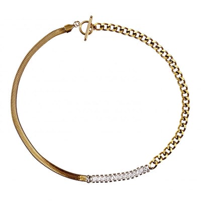 42cm Ketting Dames - Verguld RVS - Choker - Slangenketting Cubaanse Schakelketting - Strass Ketting