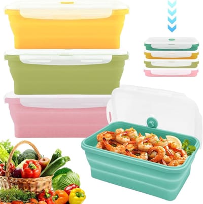 550ml Opvouwbare Voedselcontainers met Deksel - 4 Stuks Silicone Brooddozen, Maaltijd Prep Boxen, Magnetronbestendige Opbergdozen