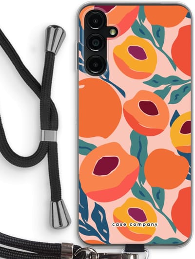 Case Company® - Hoesje met koord geschikt voor Samsung Galaxy A14 hoesje met Koord - Perzik - Telefoonhoesje met Zwart Koord - Bescherming aan alle Kanten en Over de Schermrand