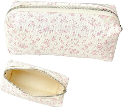 VHV-Esthetisch Etui met Bloemmotief - Grote Capaciteit School etui - Make-up tasje met Rits - Multifunctionele Pennenzak voor School en Kantoor - Roze