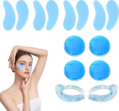 Set van 14 Herbruikbare Onder Oogmaskers, Koelende Gel Patches en Silicone Oogbeschermers voor Ontspanning, Vermoeidheidsverlichting en Reizen