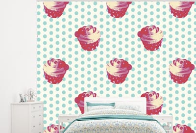 Behang - Fotobehang Patronen - Cupcake - Eten - Breedte 300 cm x hoogte 240 cm