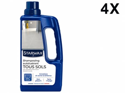 Starwax Zelfglanzende 2-in-1 Shampoo voor Binnenvloeren 1 Liter - Reinigt en Geeft Glans in Één Stap - Geen Spoelen Antislip - Made in France - Set van 4 Flessen (4 L Totaal) - Voordeelverpakking